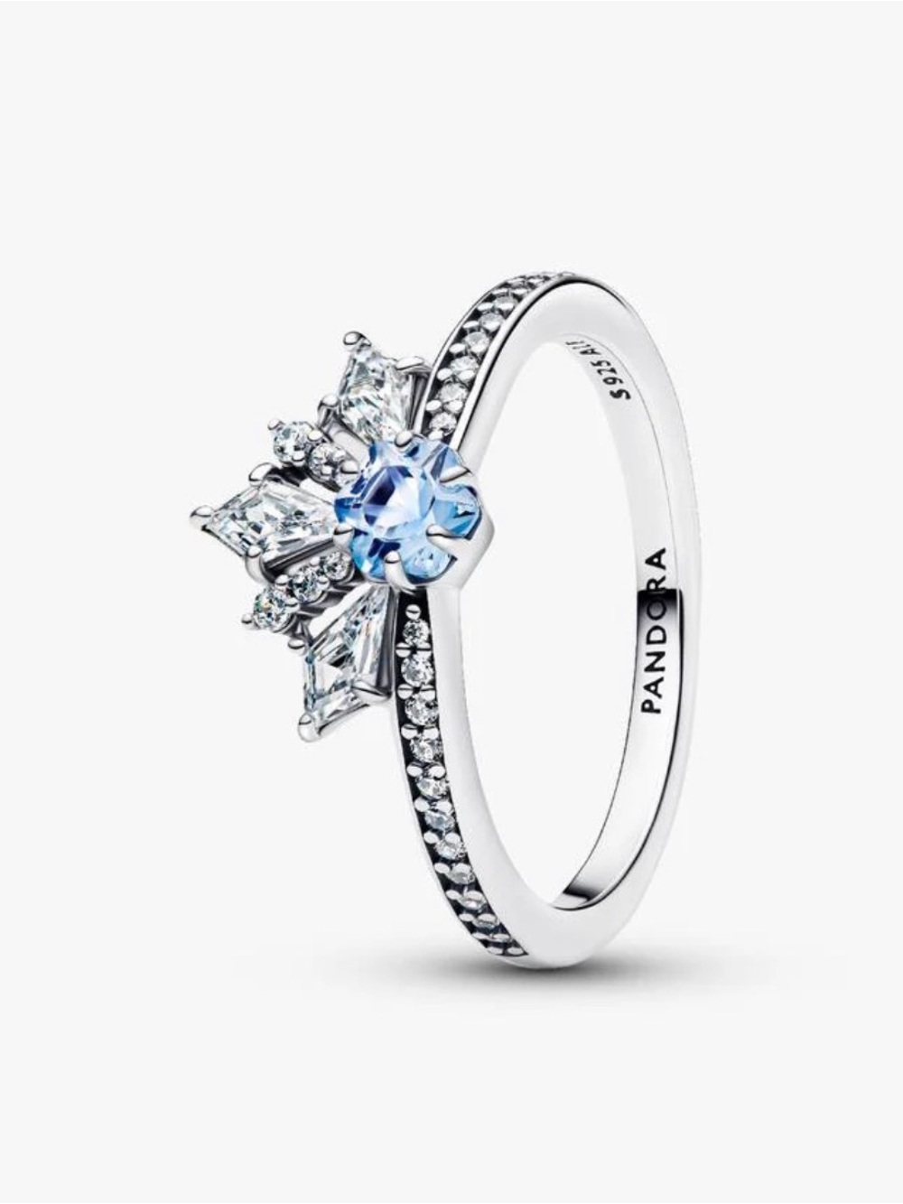 Pandora Silver Ring with Sky Blue Center Stone and Clear Accents